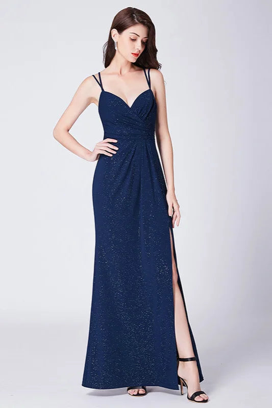 Stunning Spaghetti-Straps Sequins Split Long Evening Prom Dress-BallBride
