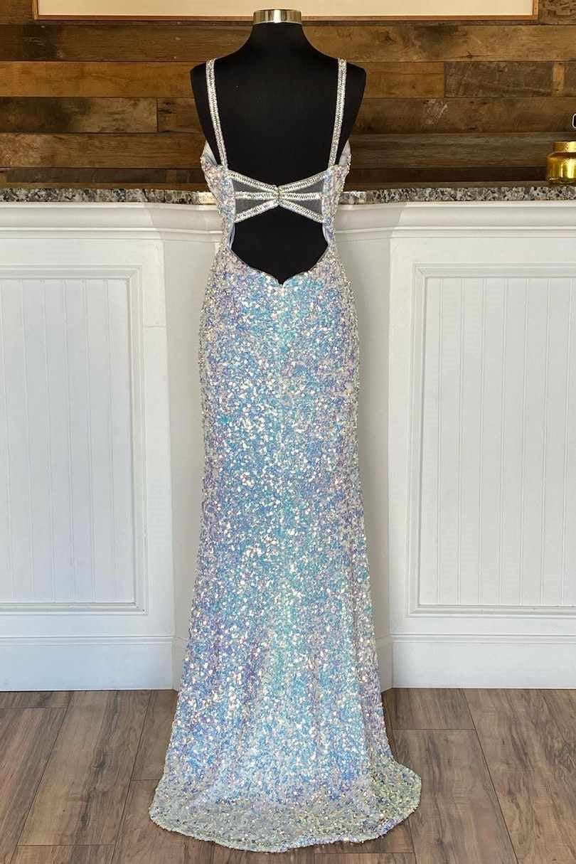 Stunning Sparkle Mermaid Evening Dress With Split Spaghetti-Straps and Sequins-BallBride