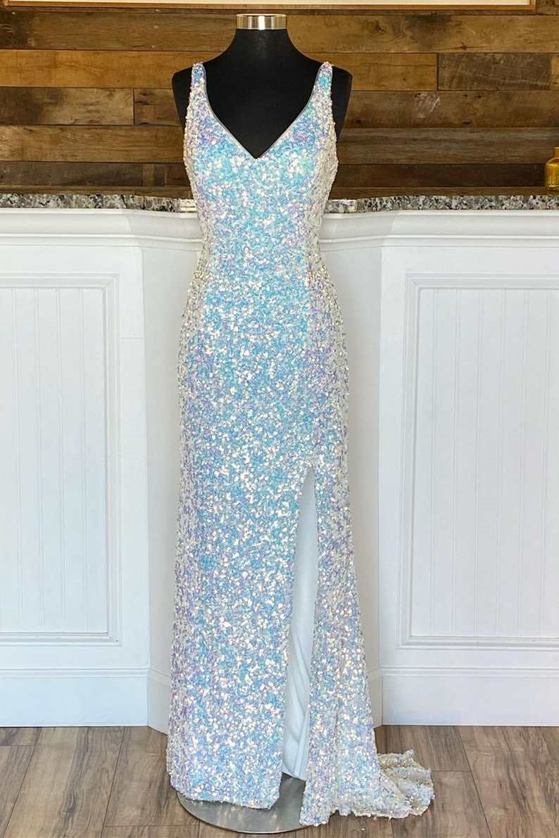 Stunning Sparkle Mermaid Evening Dress With Split Spaghetti-Straps and Sequins-BallBride