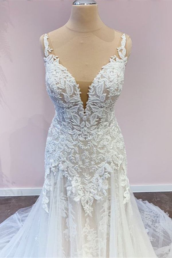 Stunning Sweetheart A-Line Wedding Dress with Spaghetti-Straps and Appliques Lace-BallBride