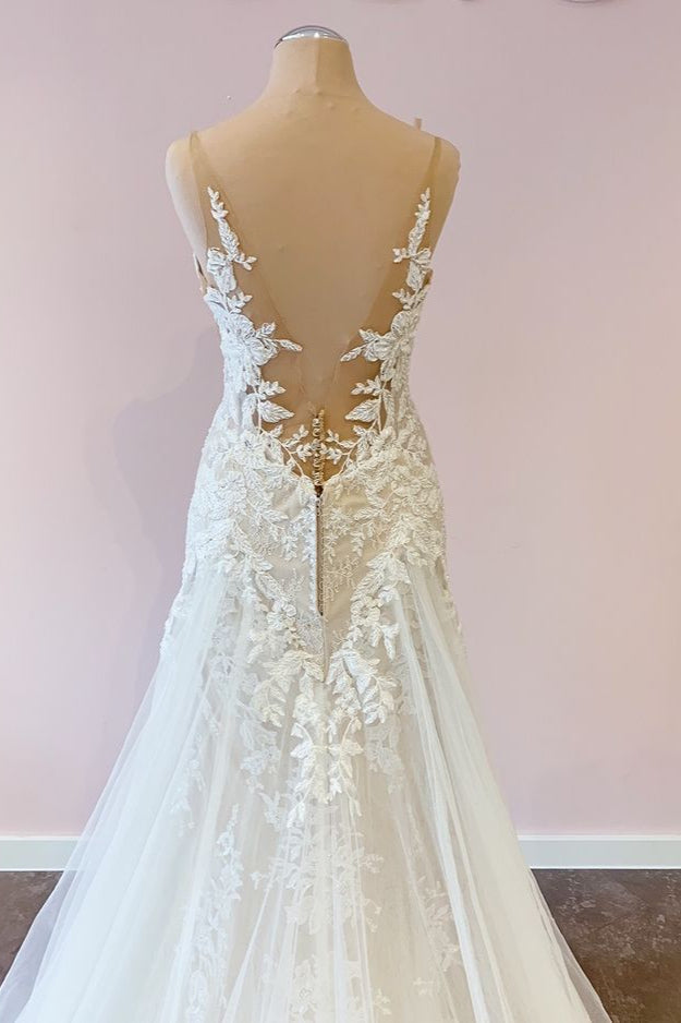 Stunning Sweetheart A-Line Wedding Dress with Spaghetti-Straps and Appliques Lace-BallBride