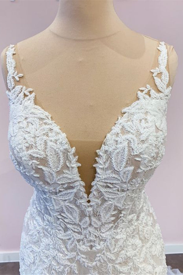Stunning Sweetheart A-Line Wedding Dress with Spaghetti-Straps and Appliques Lace-BallBride