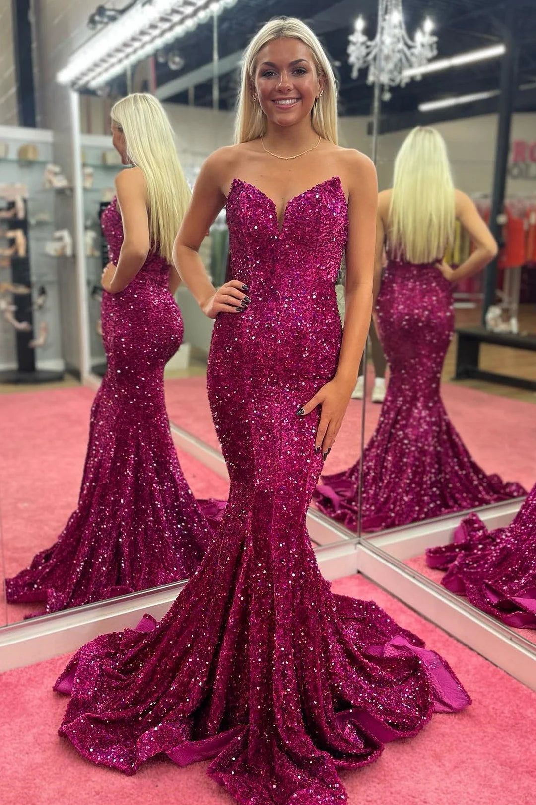 Stunning Sweetheart Mermaid Evening Dress Sequins Sleeveless Online-BallBride
