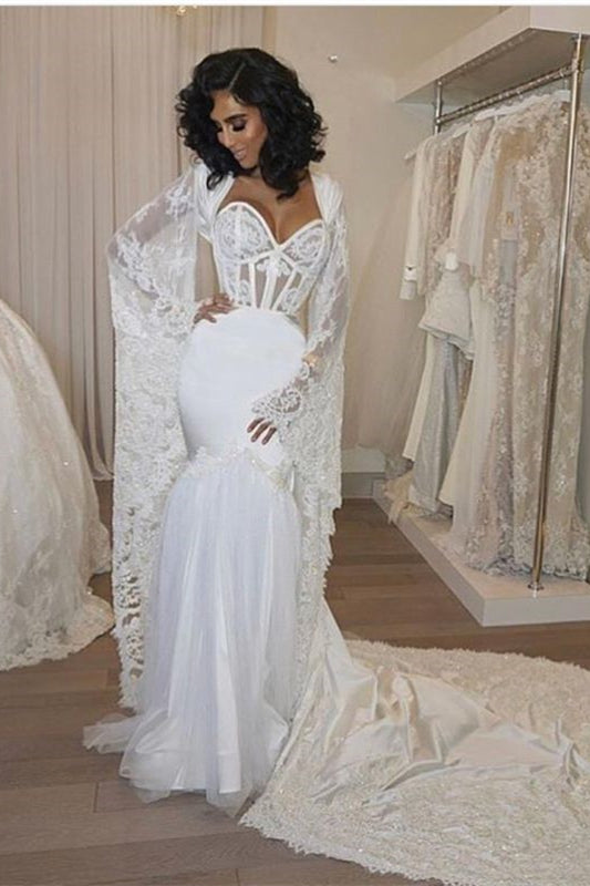 Stunning Sweetheart Mermaid Wedding Dress w/ Lace Cape-BallBride