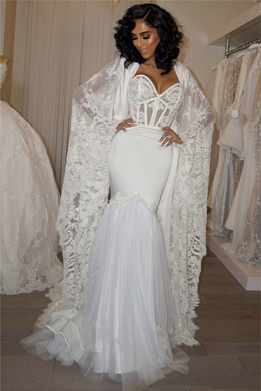 Stunning Sweetheart Mermaid Wedding Dress w/ Lace Cape-BallBride