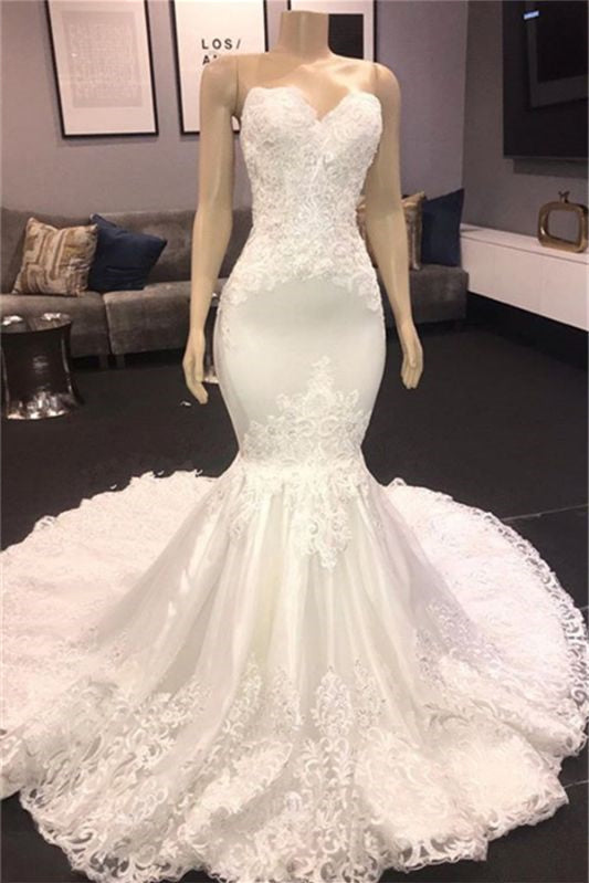 Stunning Sweetheart Sleeveless Lace Mermaid Wedding Dress-BallBride