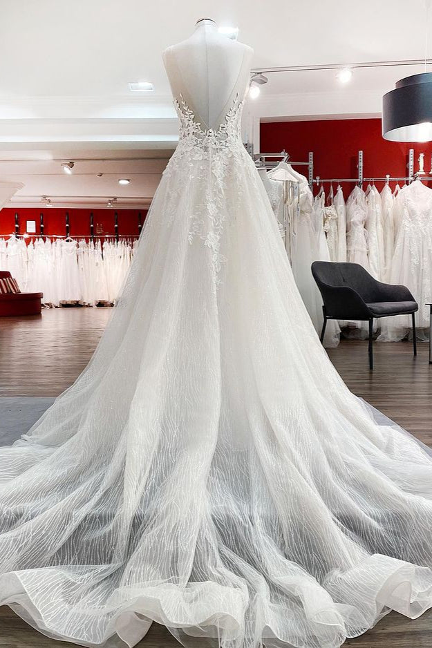 Stunning Sweetheart Tulle Wedding Dress with A-line Skirt, Open Back and Appliques Ruffles-BallBride