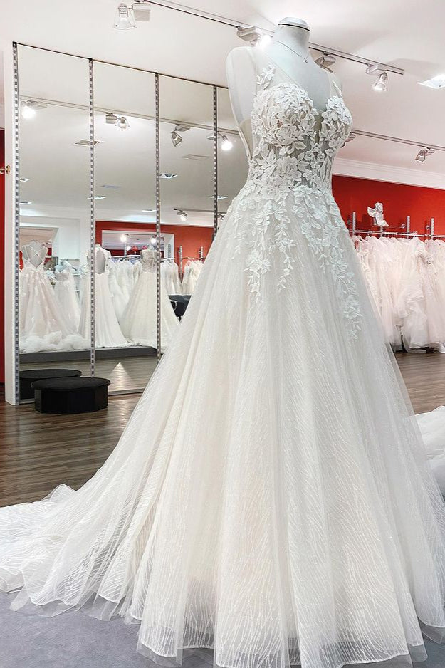 Stunning Sweetheart Tulle Wedding Dress with A-line Skirt, Open Back and Appliques Ruffles-BallBride