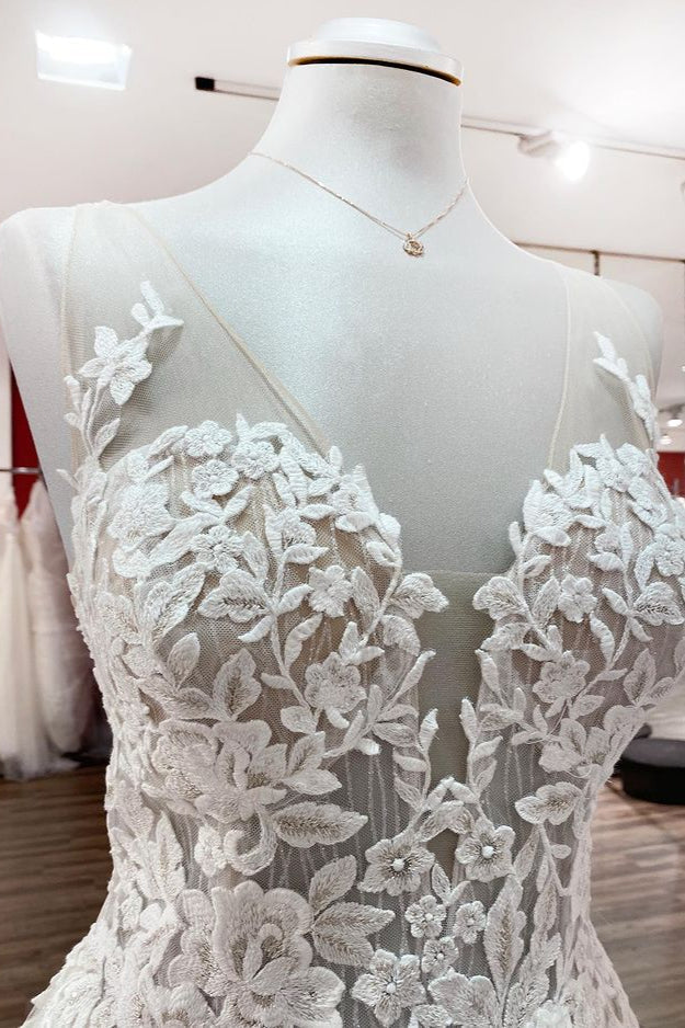 Stunning Sweetheart Tulle Wedding Dress with A-line Skirt, Open Back and Appliques Ruffles-BallBride