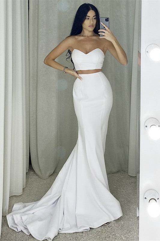 Stunning Two Pieces Mermaid Prom Dress - White-BallBride