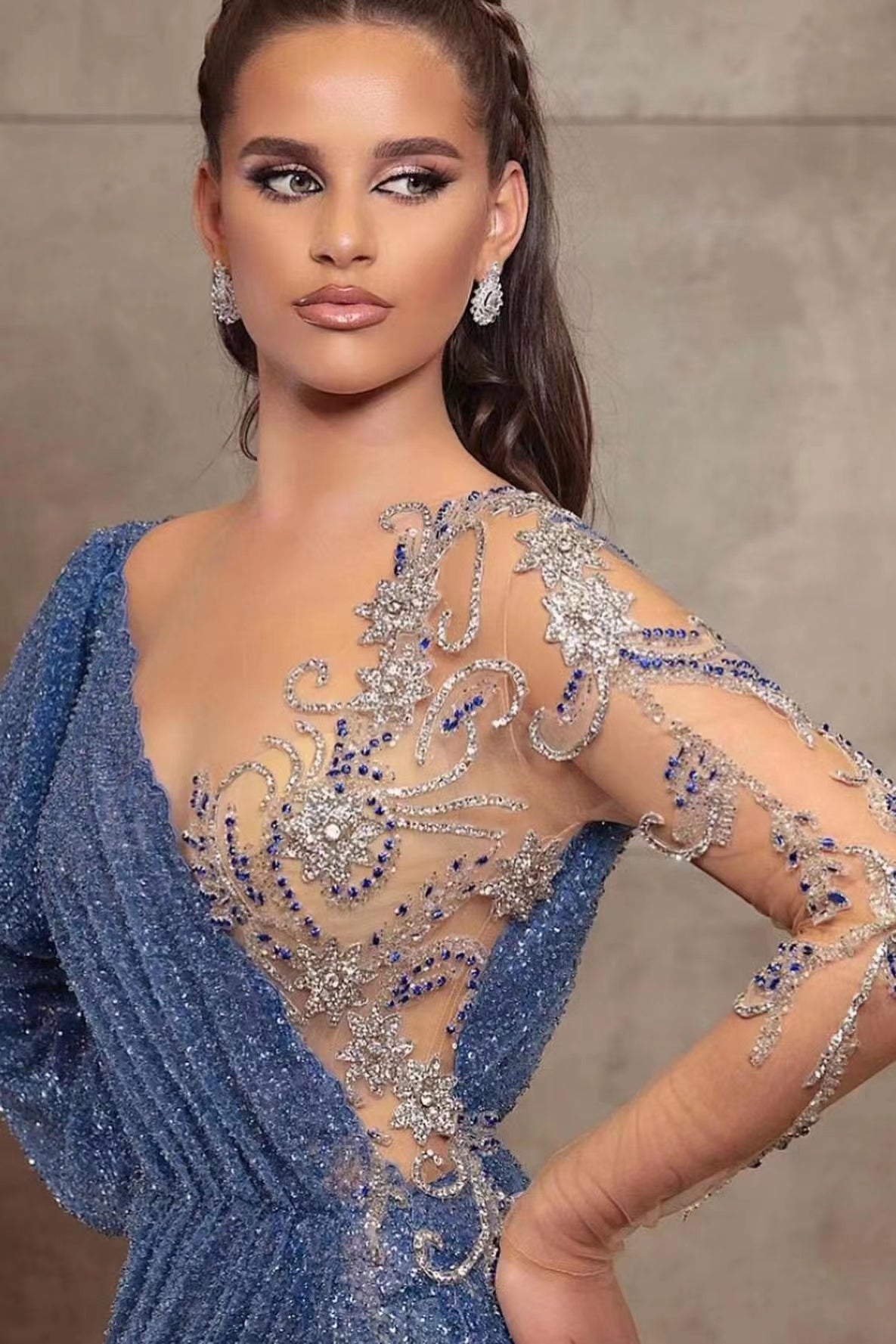 Stunning V-Neck Long Sleeved Mermaid Evening Dress with Sequins and Beads-BallBride