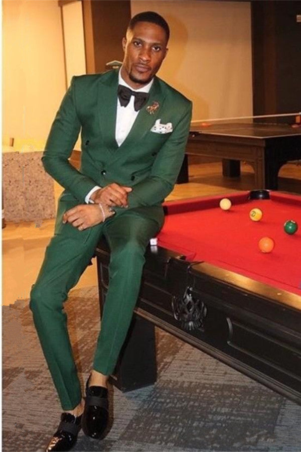 Stylis 2-Piece Peaked Lapel Slim Fit Prom Suit for Boy - Dark Green with Double Breasted-BallBride