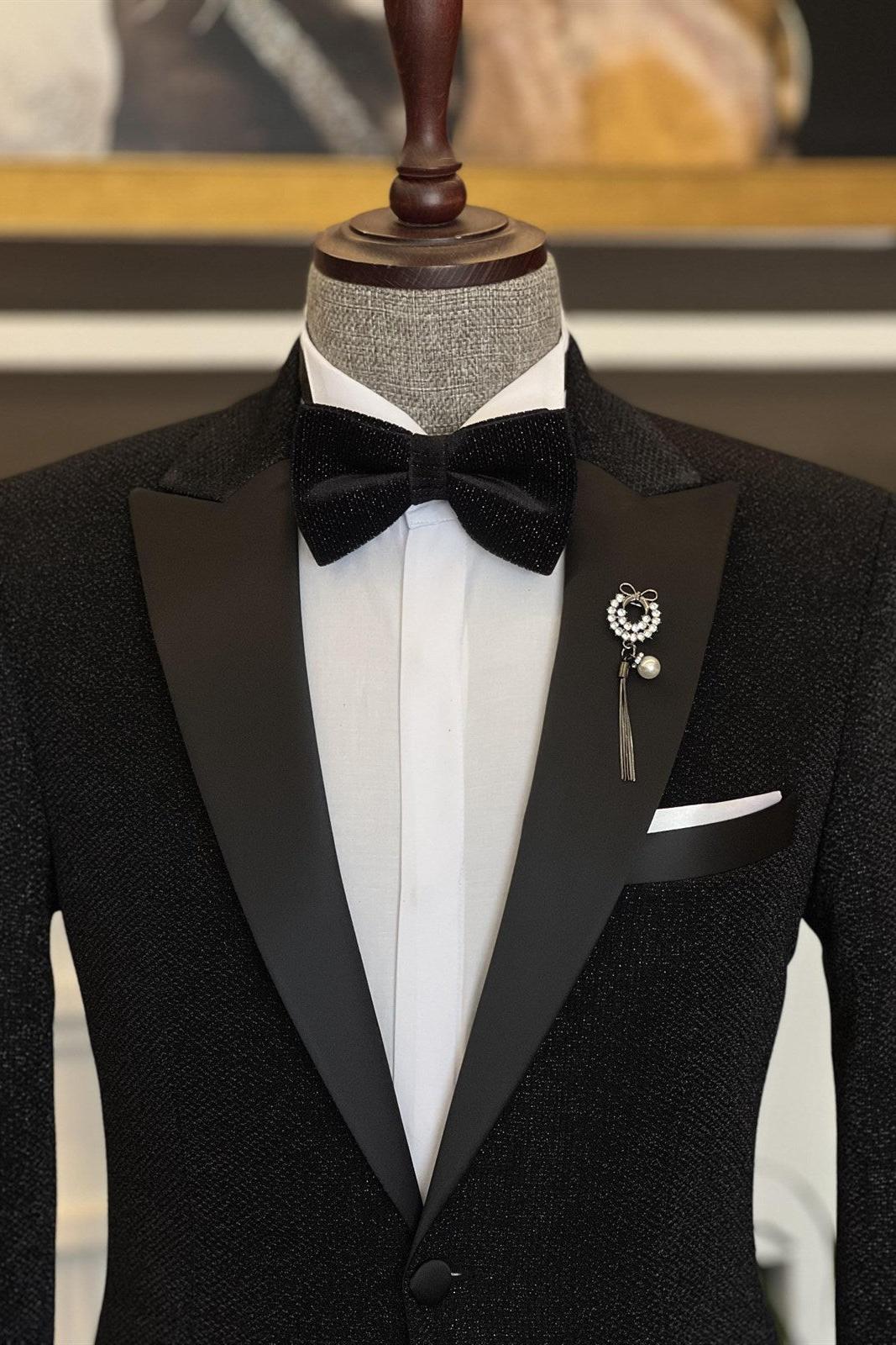 Stylish Black One Button Peaked Lapel Two Pieces Men Suits from Clark Fashion-BallBride