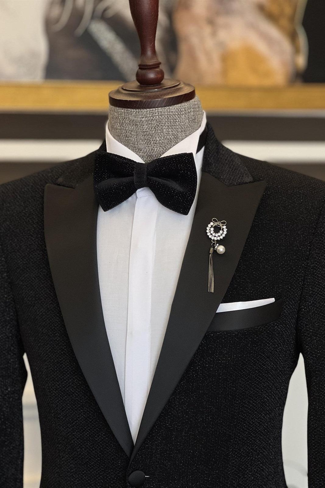 Stylish Black One Button Peaked Lapel Two Pieces Men Suits from Clark Fashion-BallBride