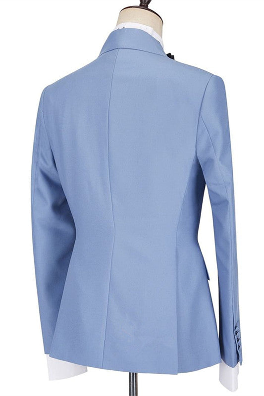 Stylish Blue Casual Prom Suit For Guys With Peaked Lapel and Ruffles-BallBride