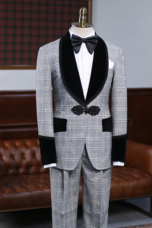 Stylish Gray Plaid Wedding Suit for Bridegrooms by Steward-BallBride