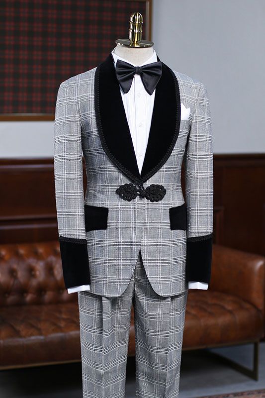 Stylish Gray Plaid Wedding Suit for Bridegrooms by Steward-BallBride