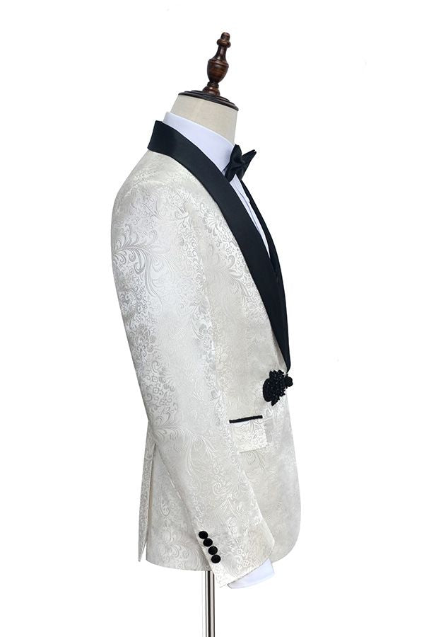 Stylish Knitted Button Black Shawl Lapel Tuxedo for Men-BallBride