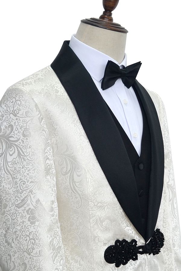Stylish Knitted Button Black Shawl Lapel Tuxedo for Men-BallBride