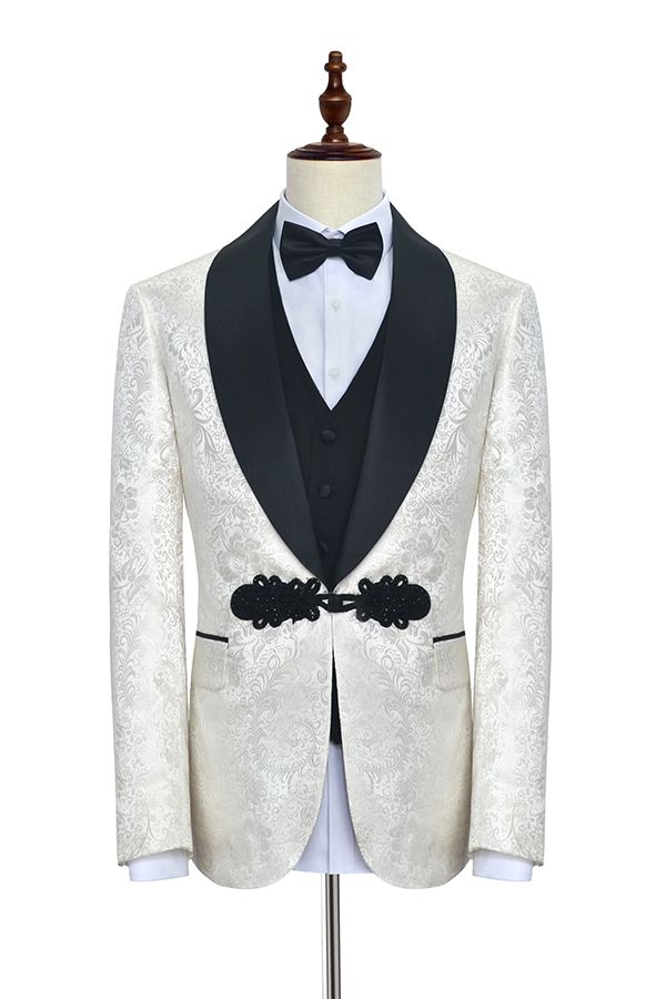 Stylish Knitted Button Black Shawl Lapel Tuxedo for Men-BallBride