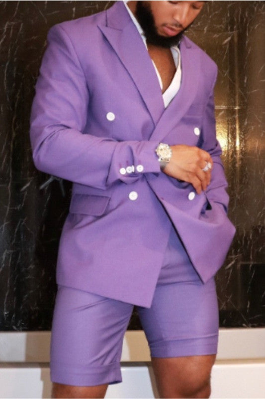 Stylish Purple Cheap Wedding Suits with Double Breasted Peaked Lapel-BallBride