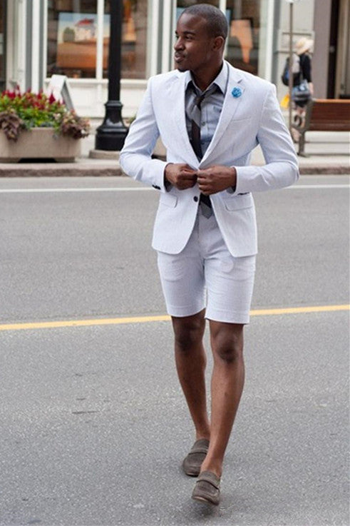 Stylish White Party Prom Suits with Notched Lapel & Short Pants-BallBride