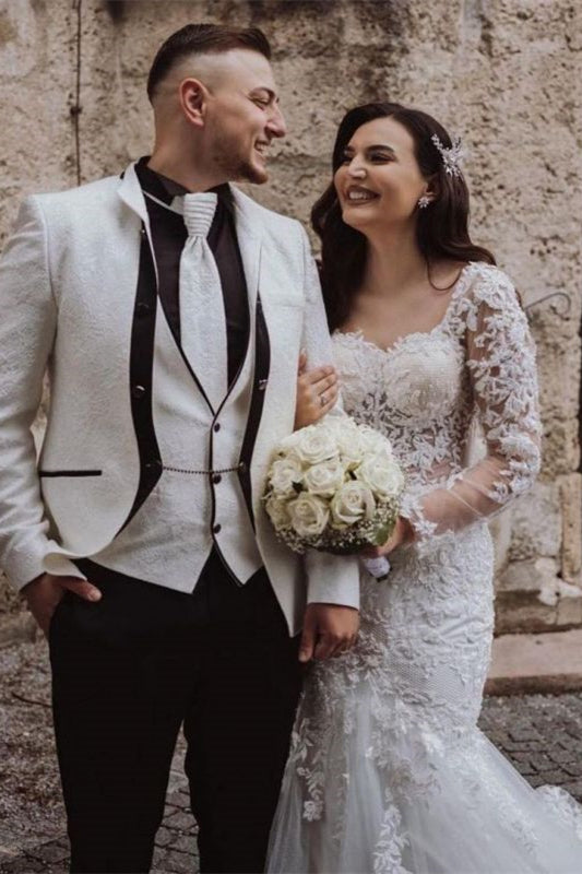 Sweetheart Lace Long Sleeves Mermaid Wedding Dress-BallBride