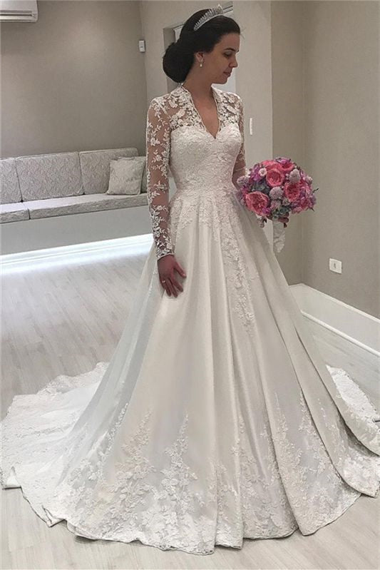 Sweetheart Mermaid Wedding Dress with Long Lace Appliques Sleeves-BallBride