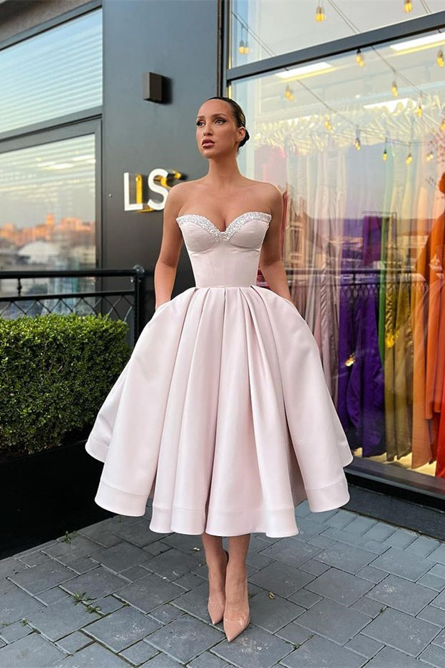 Sweetheart Sleeveless Beading Short Evening Dress with Pockets-BallBride