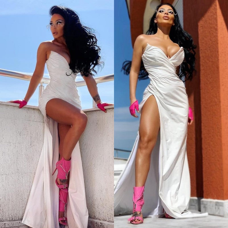 Sweetheart White Long Prom Dress with Slit-BallBride