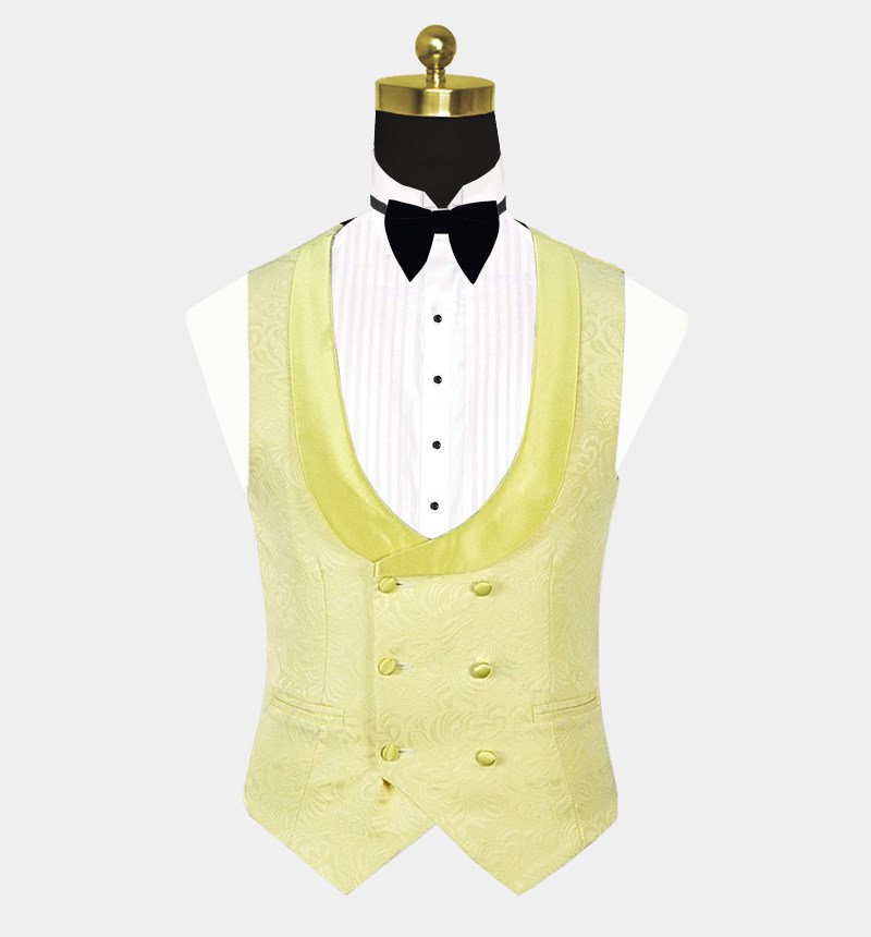 Three Piece Shawl Lapel Jacquard Morning Suit - Yellow-BallBride