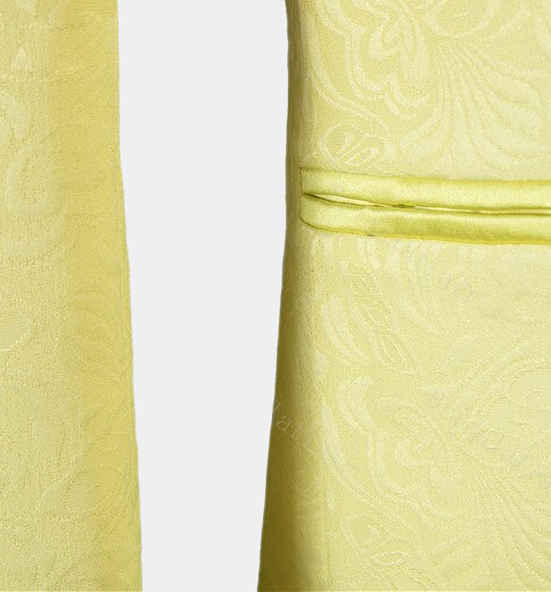 Three Piece Shawl Lapel Jacquard Morning Suit - Yellow-BallBride