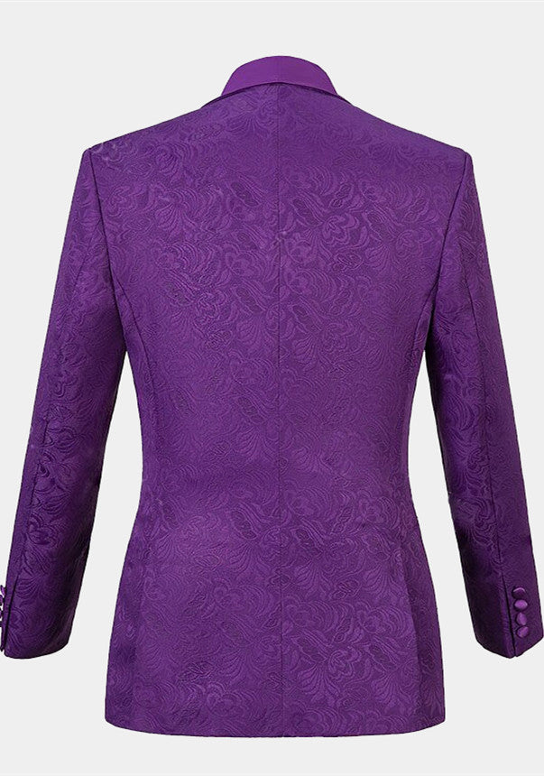 Three Pieces Classic Jacquard Violet Wedding Guest Suit-BallBride