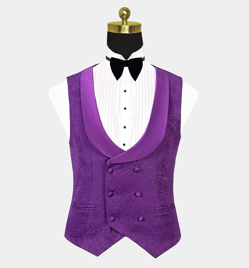 Three Pieces Classic Jacquard Violet Wedding Guest Suit-BallBride