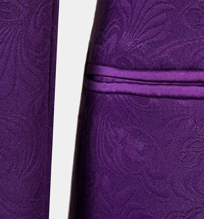 Three Pieces Classic Jacquard Violet Wedding Guest Suit-BallBride