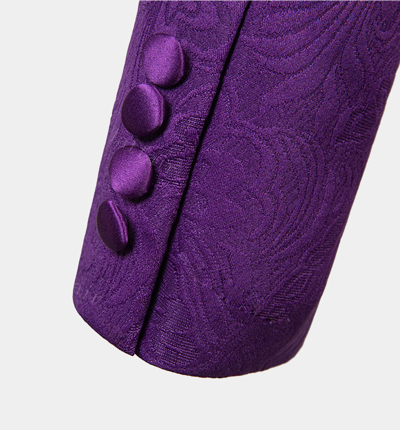Three Pieces Classic Jacquard Violet Wedding Guest Suit-BallBride