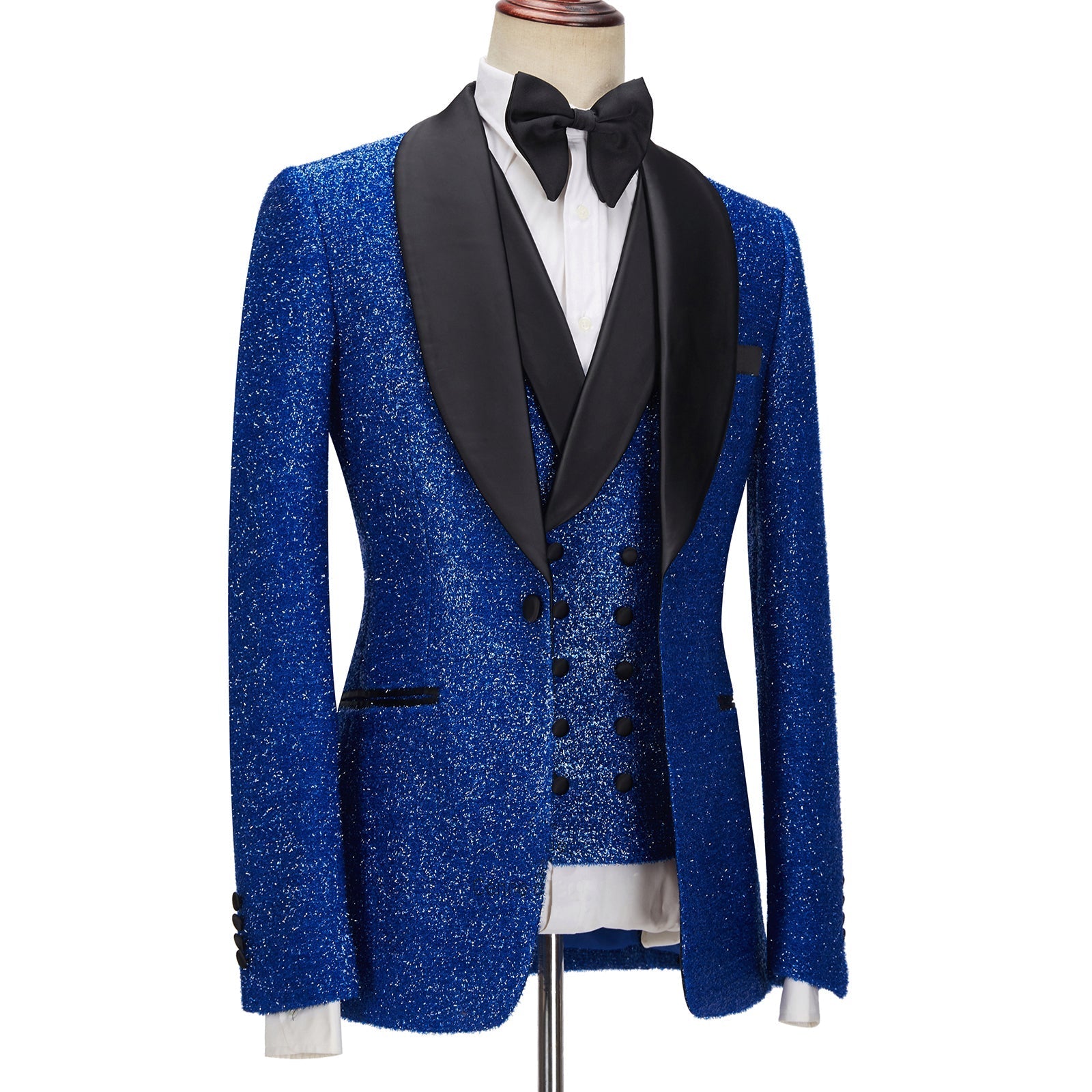 Three Pieces Prom Attire For Guys - Royal Blue Sparkle One Button-BallBride