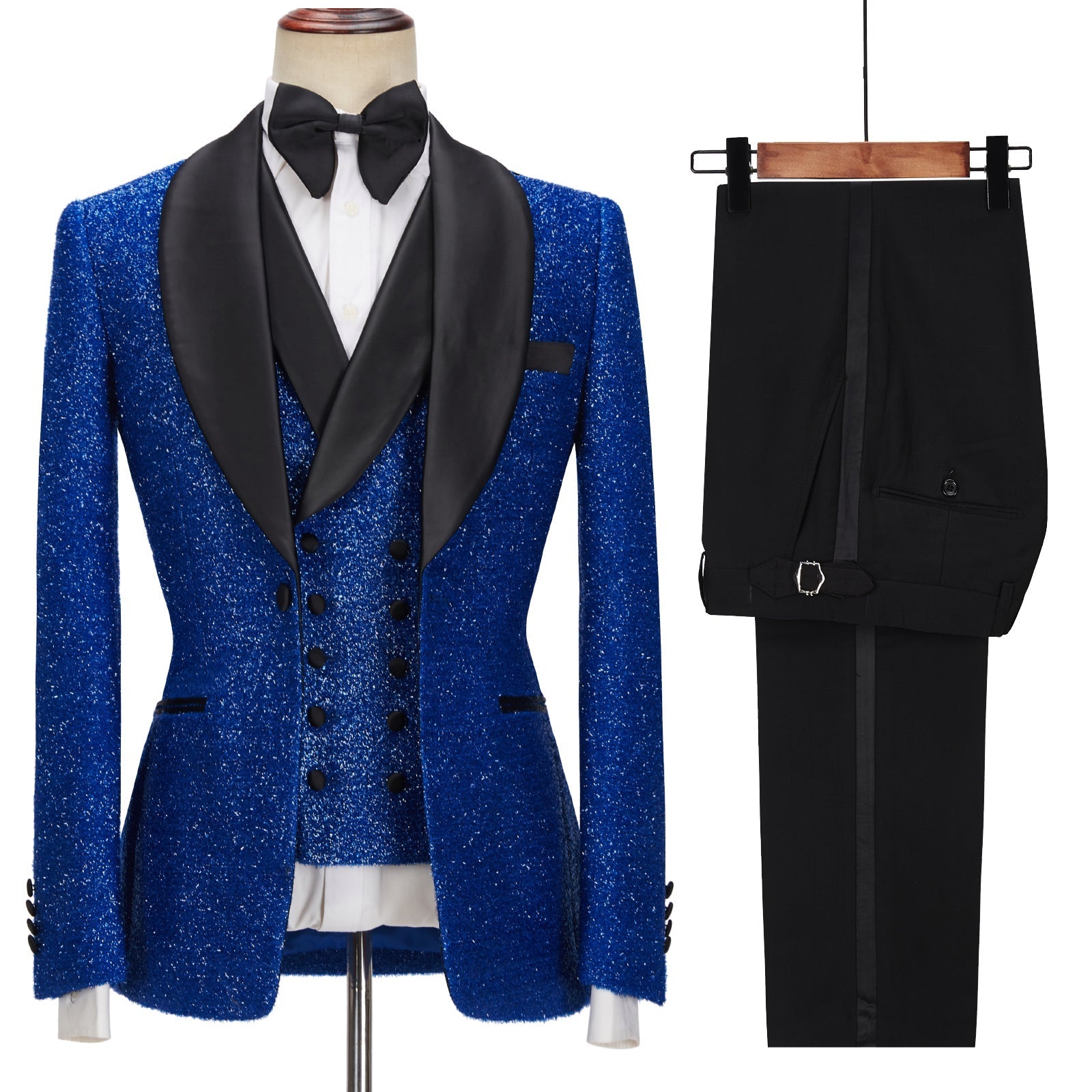 Three Pieces Prom Attire For Guys - Royal Blue Sparkle One Button-BallBride