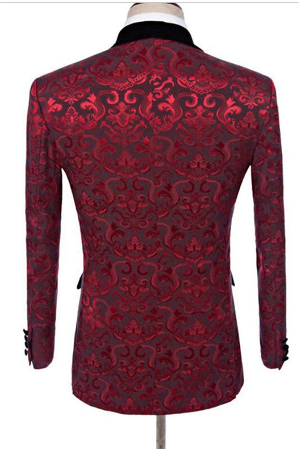 Three Pieces Ruby Flower Jacquard Short Fit Prom Business Formal Suits-BallBride