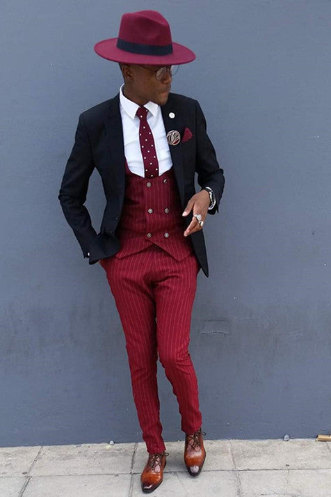 Three Pieces Slim Fit Striped Wedding Suits for Groom and Groomsmen - Shine Bright!-BallBride