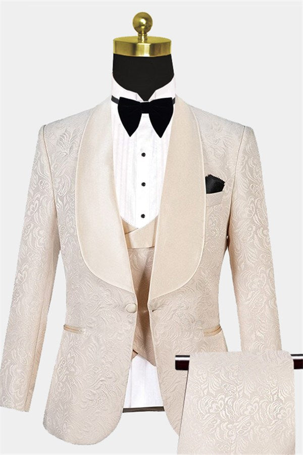 Three Pieces White Prom Suit with Shawl Lapel - Online Ideas-BallBride