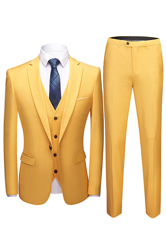 Three Pieces Yellow Notch Collar Wedding Suit for Summer-BallBride
