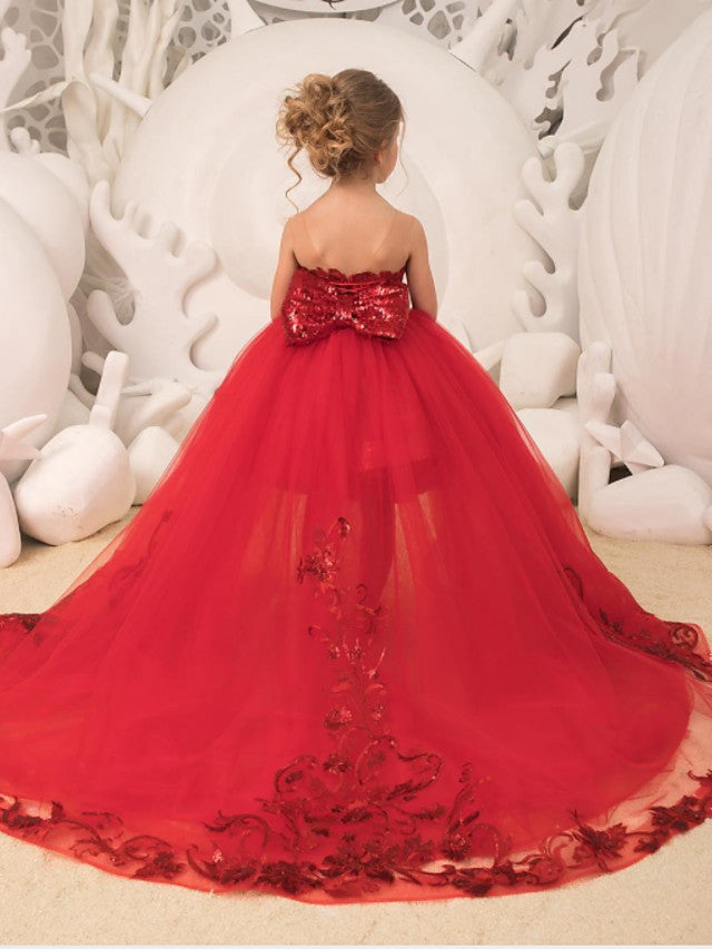 Tulle Ball Gown with Bow Appliques & Paillette for Flower Girl Dresses-BallBride