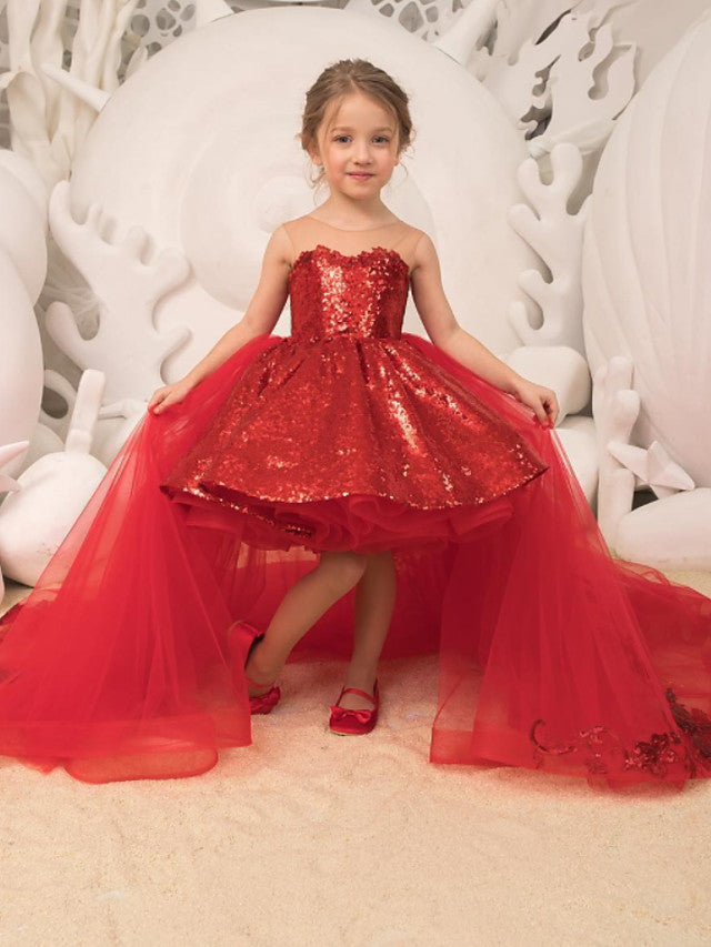 Tulle Ball Gown with Bow Appliques & Paillette for Flower Girl Dresses-BallBride