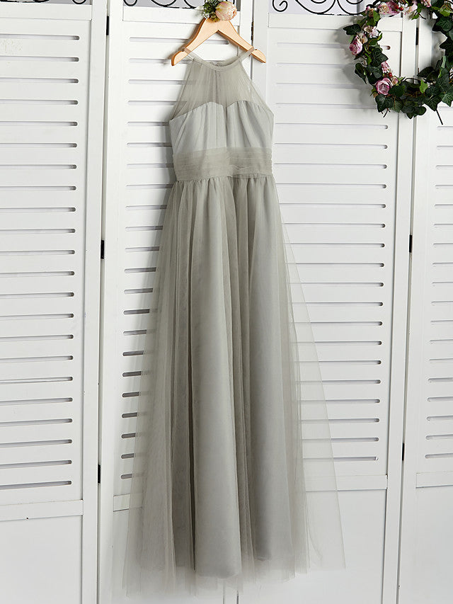 Tulle Flower Girl Dress with Ruching for A-Line Crew Neck Floor Length-BallBride