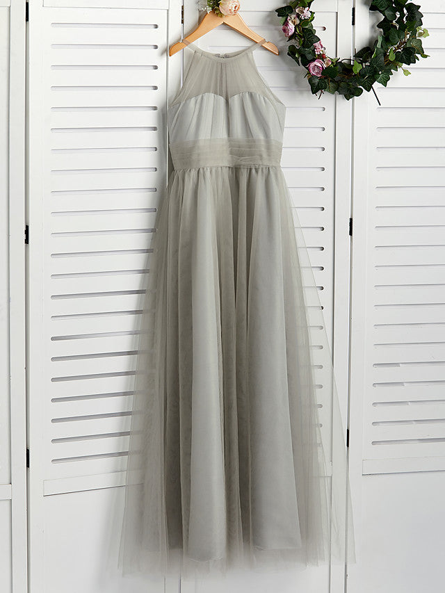 Tulle Flower Girl Dress with Ruching for A-Line Crew Neck Floor Length-BallBride