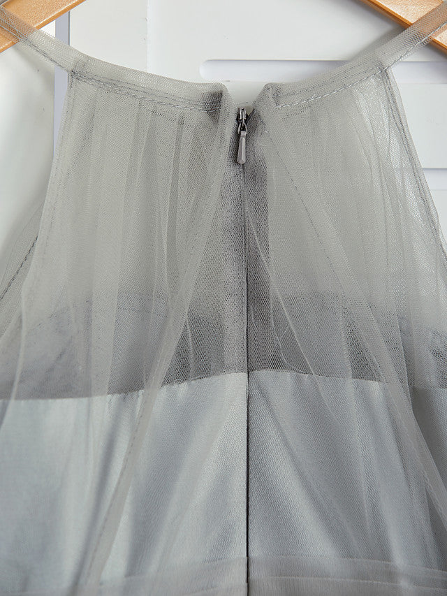 Tulle Flower Girl Dress with Ruching for A-Line Crew Neck Floor Length-BallBride