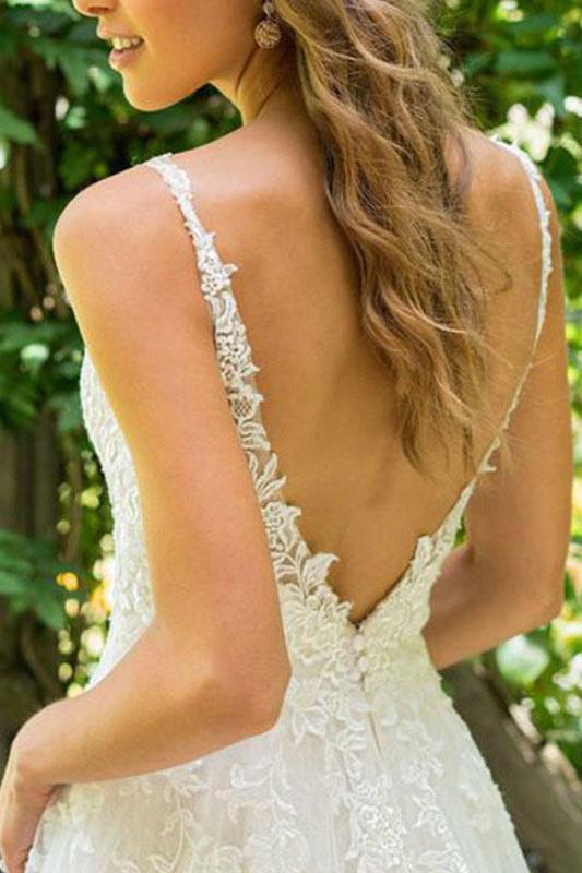 Tulle Lace Sleeveless Beach Wedding Dress-BallBride