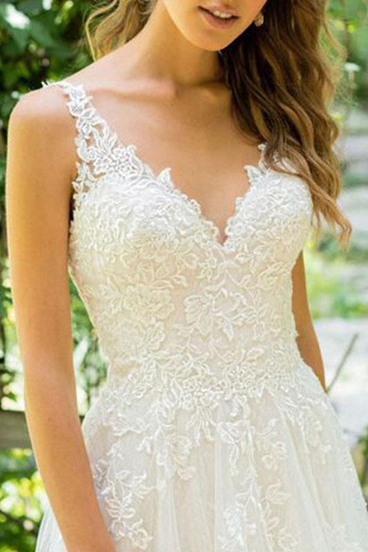 Tulle Lace Sleeveless Beach Wedding Dress-BallBride