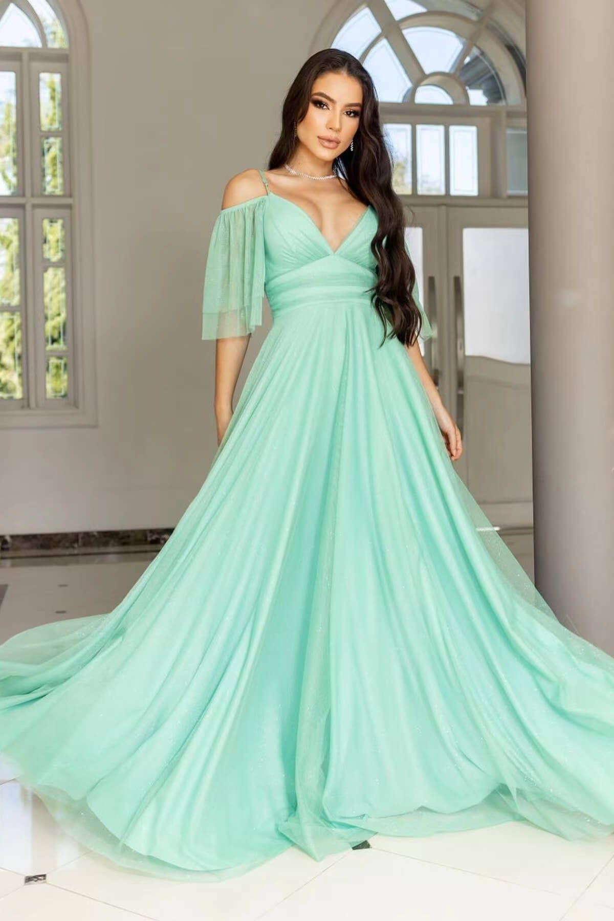 Tulle Spaghetti-Straps Boho Prom Dress A Line-BallBride